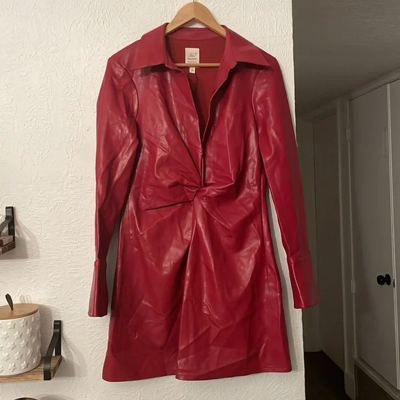 cinq a sept red leather dress Cinq Sept Women's Tade Layered Faux Leather Minidress - Smoked Paprika Iris Storm